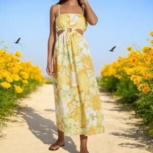 faithfull the brand el rio Linen dress loretta   Anthropologie Maxi Dress SZ 12
